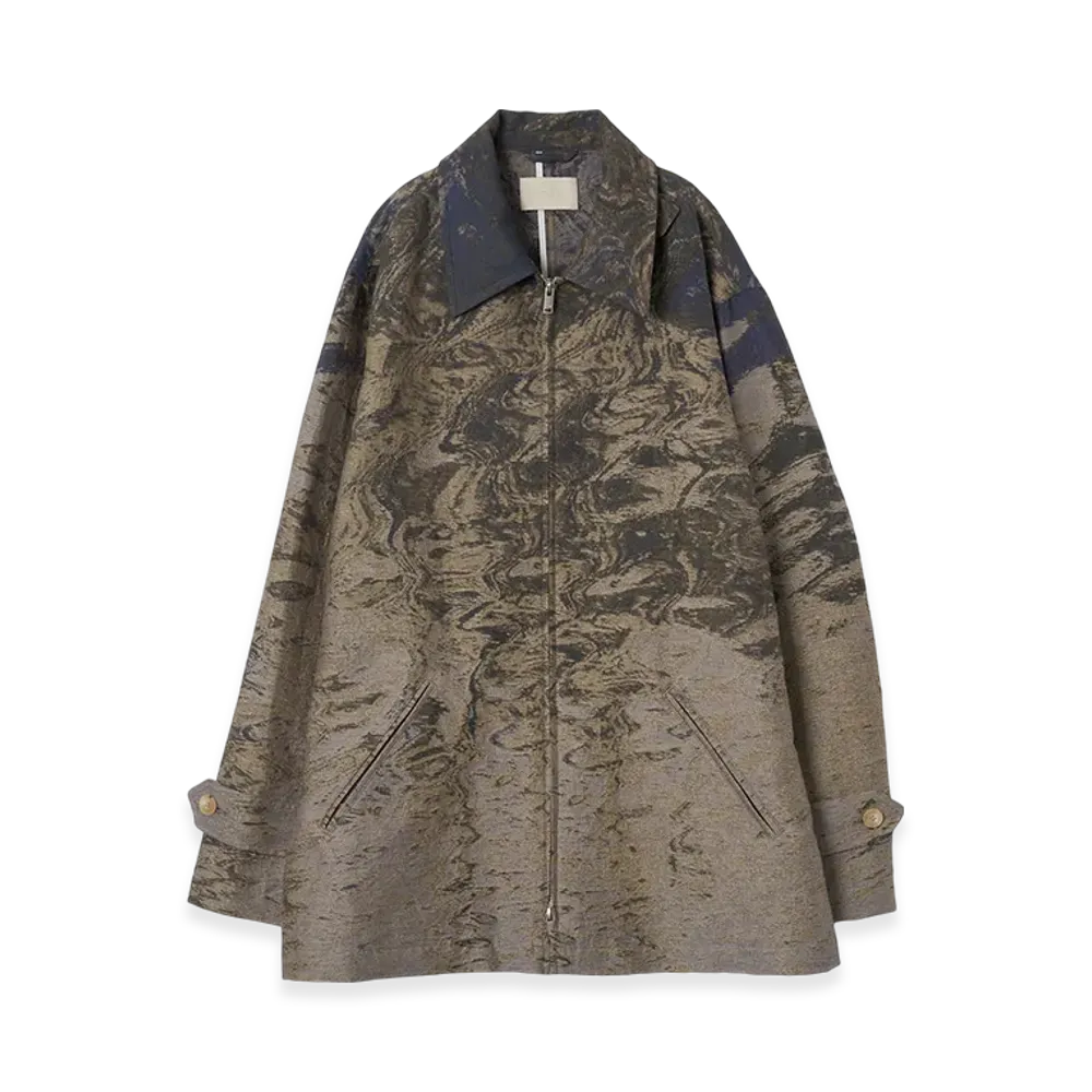 YOKE Cotton Linen Photo Jacquard Zip Blouson "Beige"