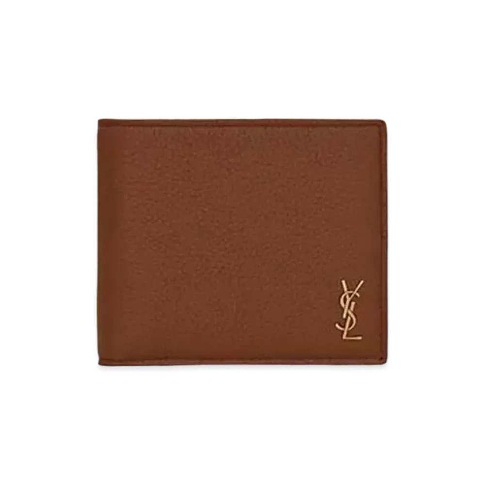SAINT LAURENT Tiny Monogram East/West Wallet In Grained Leather "Toast Brown"