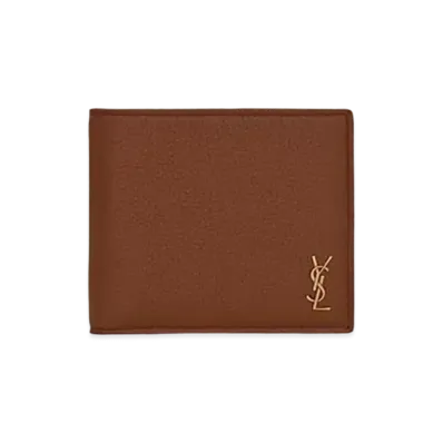SAINT LAURENT Tiny Monogram East/West Wallet In Grained Leather "Toast Brown"