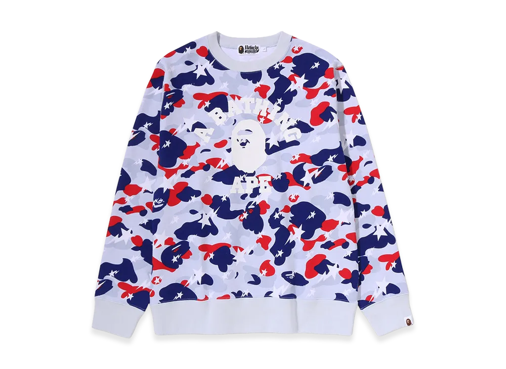 A BATHING APE Sta Strike Camo College Crewneck Sweatshirt "White"