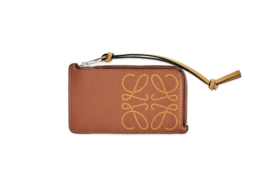 LOEWE Brand Coin Cardholder In Calfskin "Tan / Ochre"