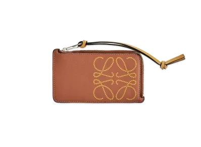 LOEWE Brand Coin Cardholder In Calfskin "Tan / Ochre"