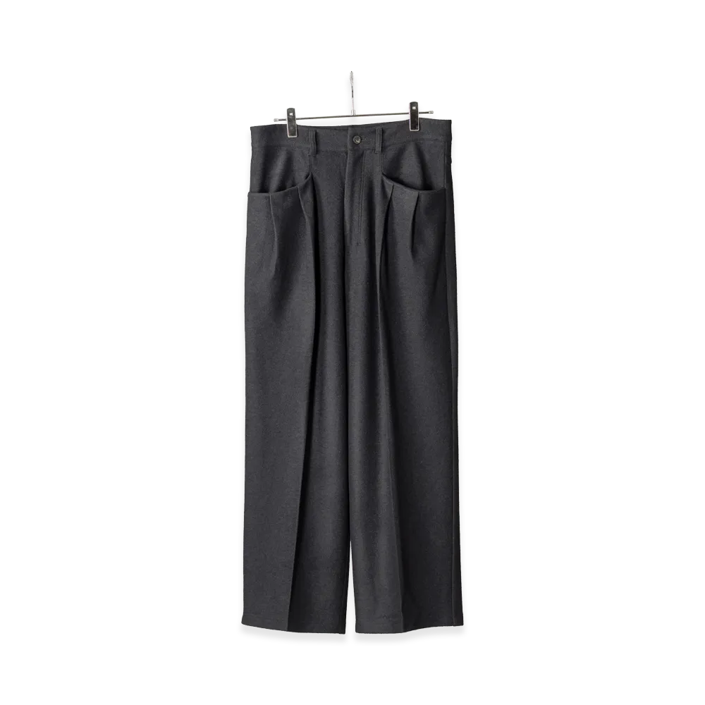 ANCELLM Wool Cut Wide Tuck Slacks "Navy"