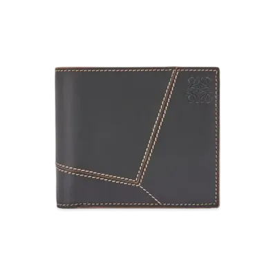 LOEWE Puzzle Stitches Bifold Coin Wallet In Smooth Calfskin "Black"