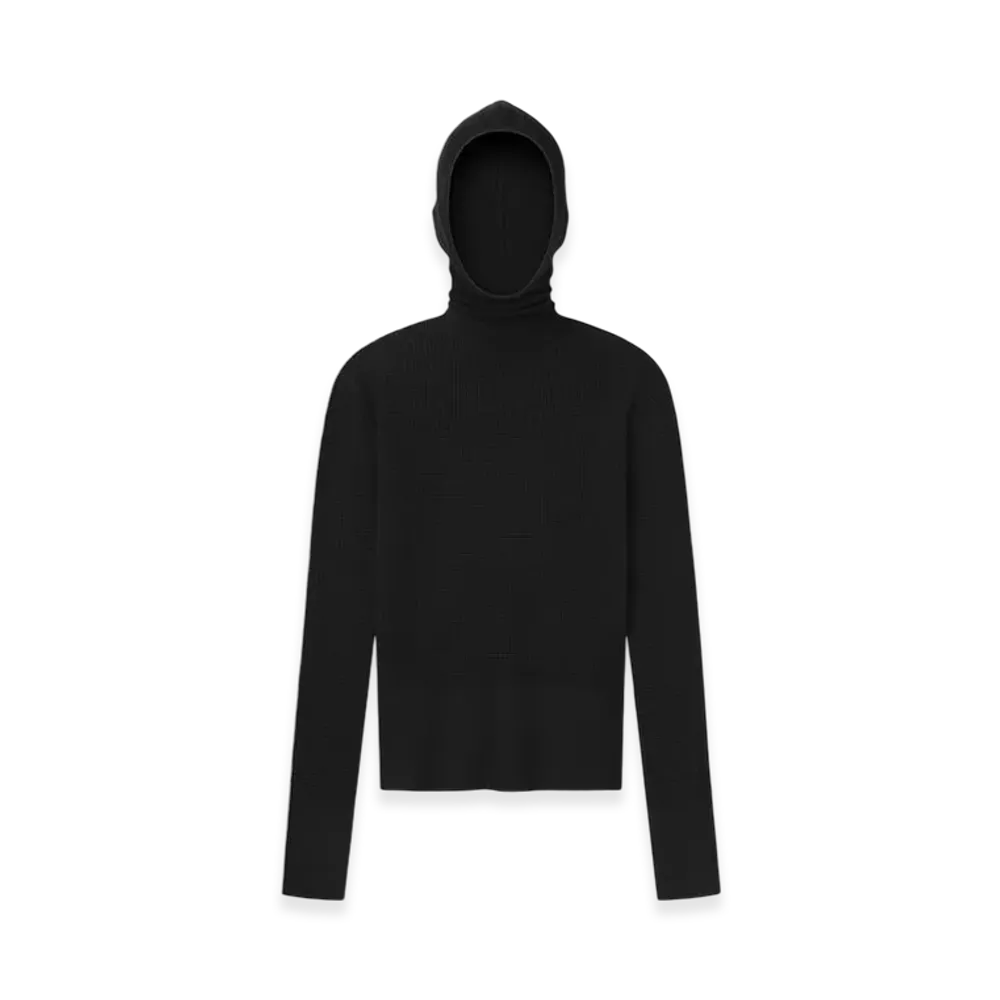 FEAR OF GOD ESSENTIALS Women's Waffle Long Sleeve Hoodie "Jet Black"