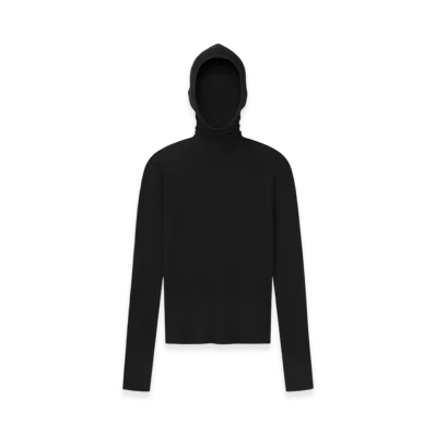 FEAR OF GOD ESSENTIALS Women's Waffle Long Sleeve Hoodie "Jet Black"
