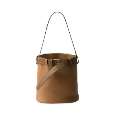 PRADA Buckle Leather Bucket Bag with Belt "Camel"