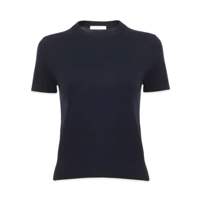 Chloe Crew-Neck T-Shirt In Superfine Wool Knit "Classic Navy"