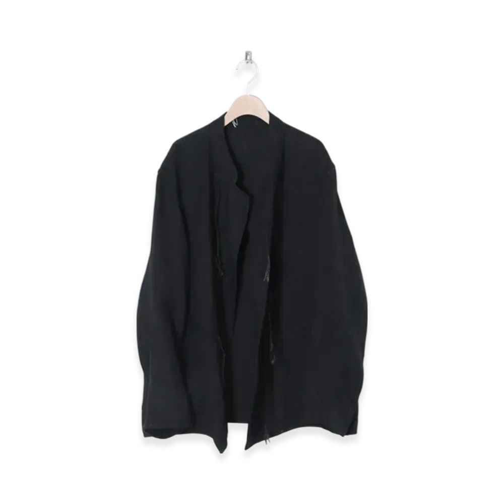 COMOLI Linen Stand Collar Jacket "Black"