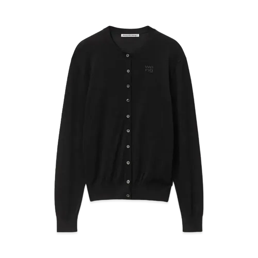 Alexander Wang Emboss Logo Superfine Merino Wool Cardigan "Black"