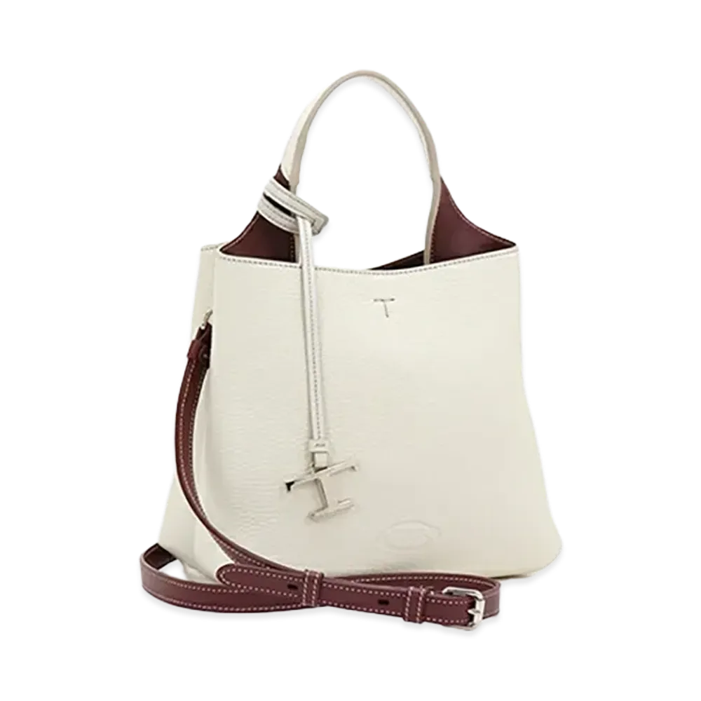 TOD'S Women's T Timeless Handbag "White/Bordeaux"