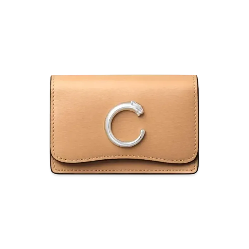 Cartier Business Card Holder with Zipper, Panthere de Cartier "Camel Beige"