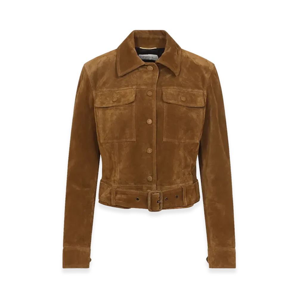 Saint Laurent Women's Jacket In Vintage Split Leather "Brown"