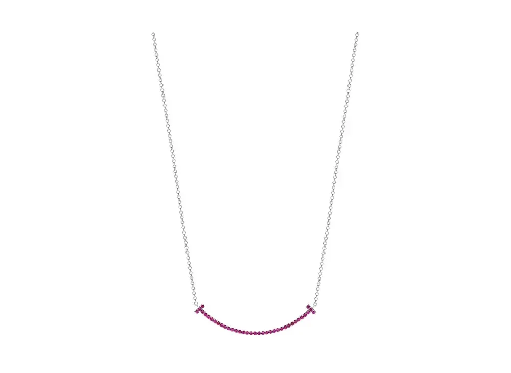 Tiffany & Co. Tiffany T Smile Pendant Round Rubies 18K "White Gold"