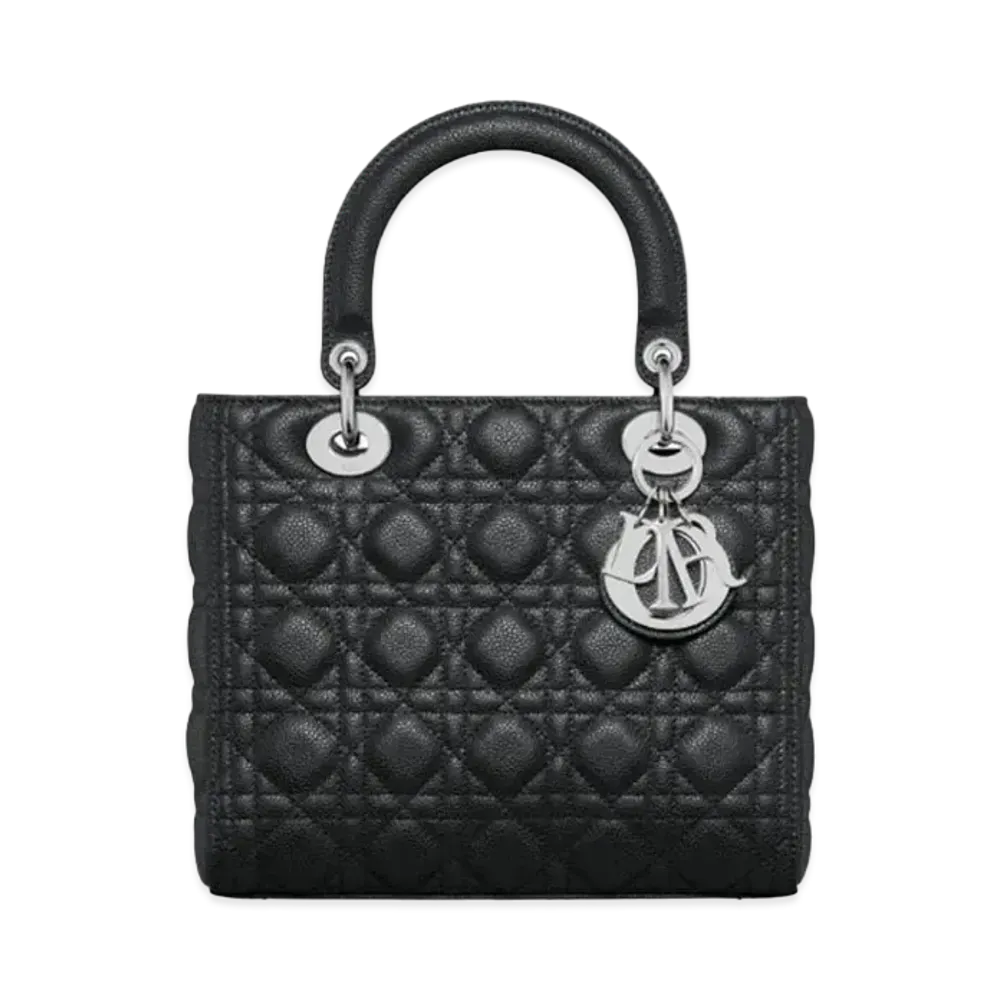 Dior Medium Lady Bag Grained Cannage Calfskin "Black"