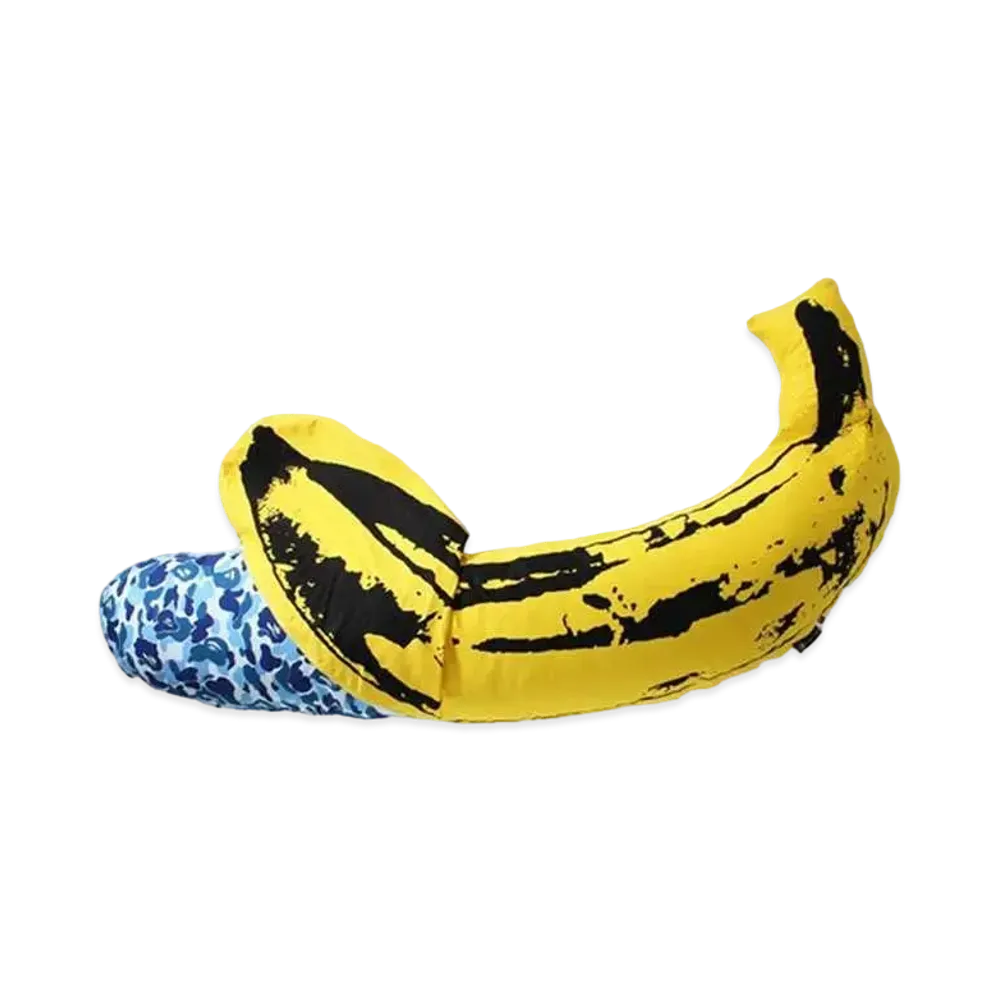 A BATHING APE / MEDICOM TOY / ANDY WARHOL ABC CAMO BANANA CUSHION L "Blue"