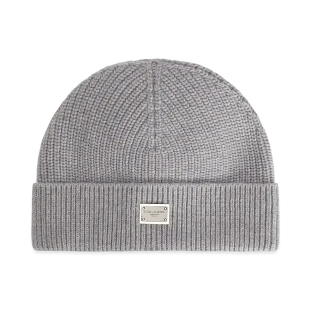 DOLCE&GABBANA Knit Hat With Logo and Tag "Gray"