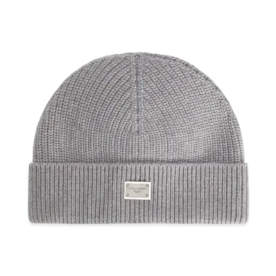 DOLCE&GABBANA Knit Hat With Logo and Tag "Gray"