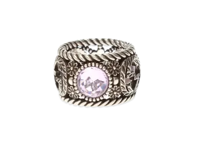 GUCCI Silver Ring with Interlocking GUCCI Double G and Flowers "Silver"