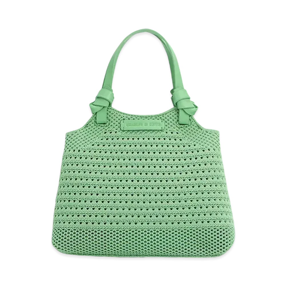 CHARLES & KEITH Knot Handle Knit Tote Bag "Green"
