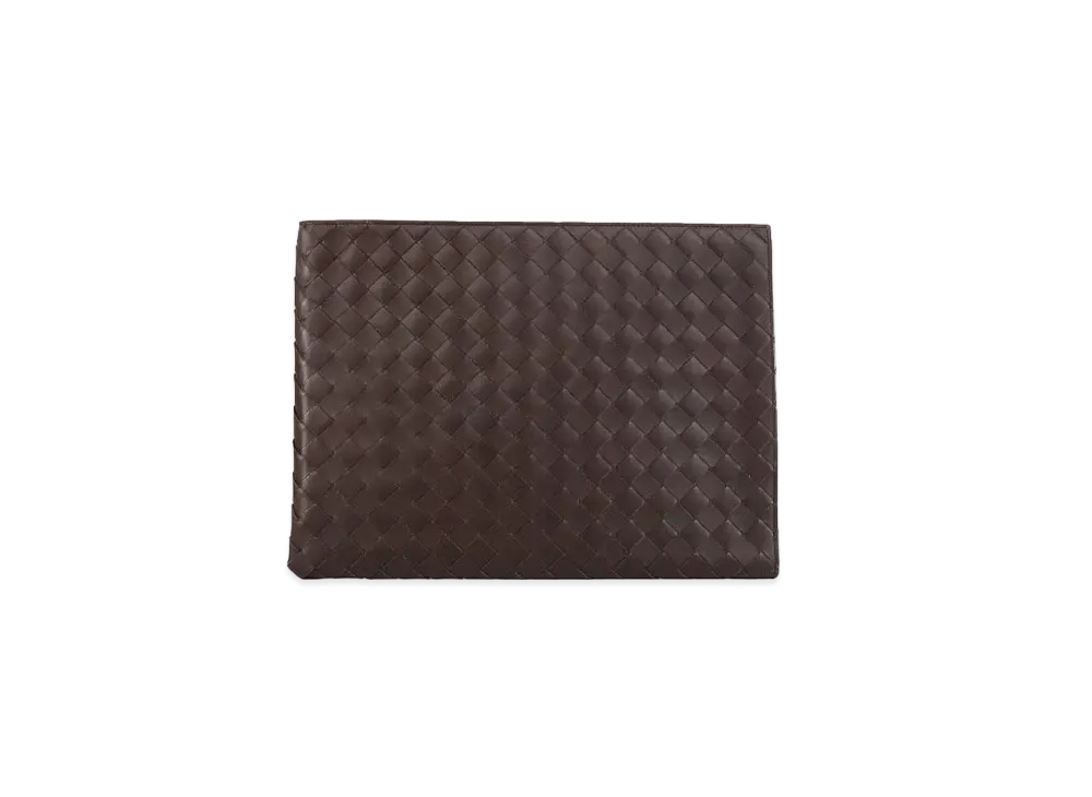 Bottega Veneta Half Zip Clutch "Chocolate Brown/Tomato"