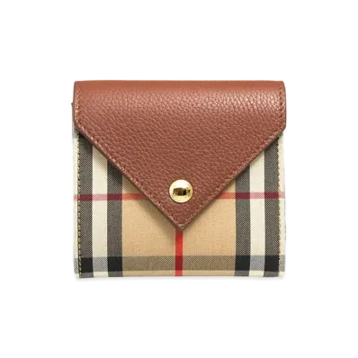 Burberry Vintage Check and Grainy Leather Folding Wallet "Tan"