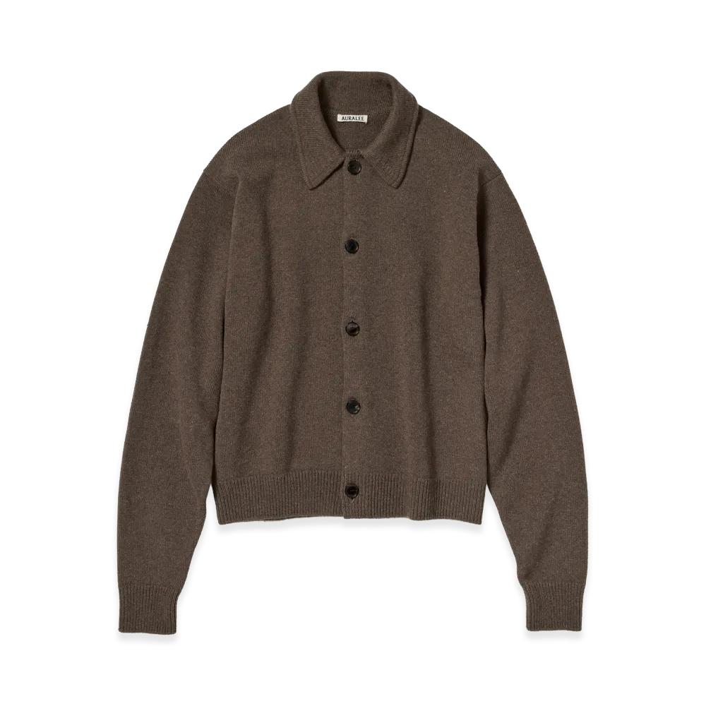 AURALEE Super Fine Wool Knit Shirt Cardigan "Top Brown"