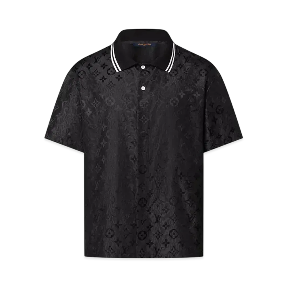 Louis Vuitton Men's Monogram Moire Jacquard Short-Sleeved Silk Shirt "Noir"