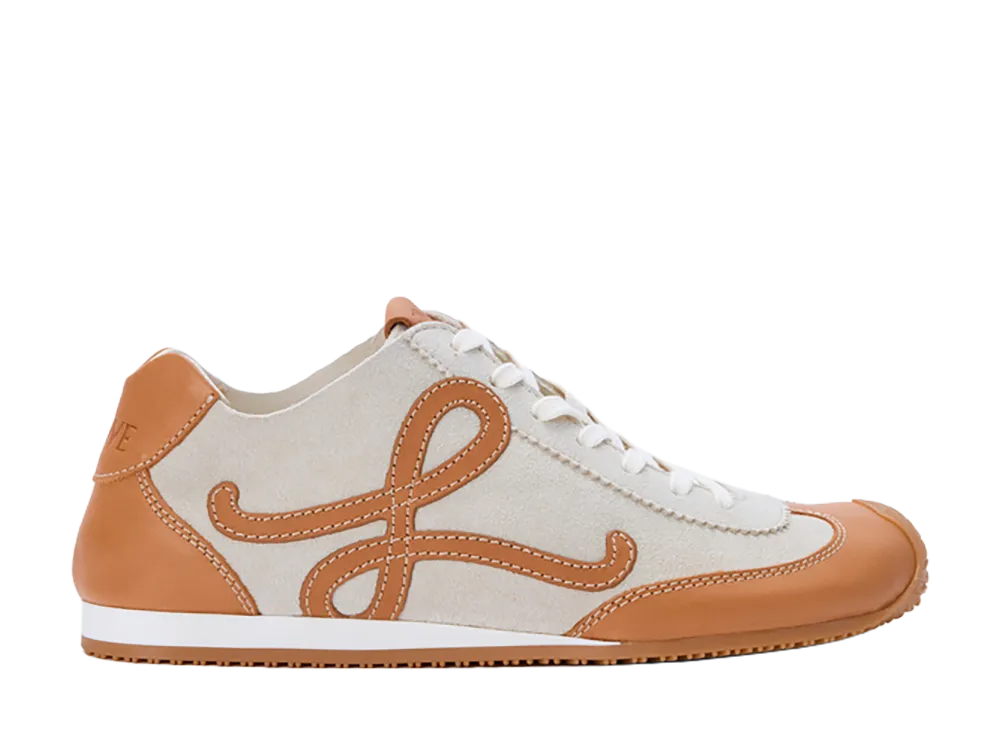 LOEWE Ballet Runner 2.0 in Deerskin and Vegetable Tanned Calfskin "Soft White/Tan"