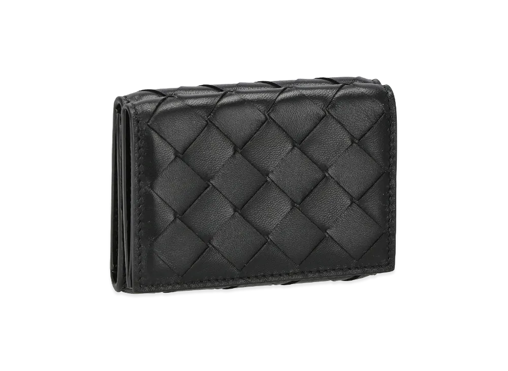 Bottega Veneta Intrecciato Lambskin Calfskin Trifold Mini Wallet "Black"