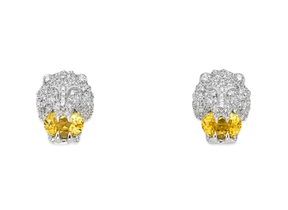GUCCI Lion Head Earrings "White Gold"
