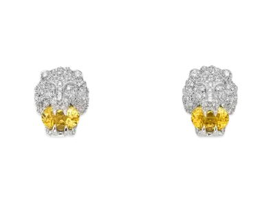 GUCCI Lion Head Earrings "White Gold"