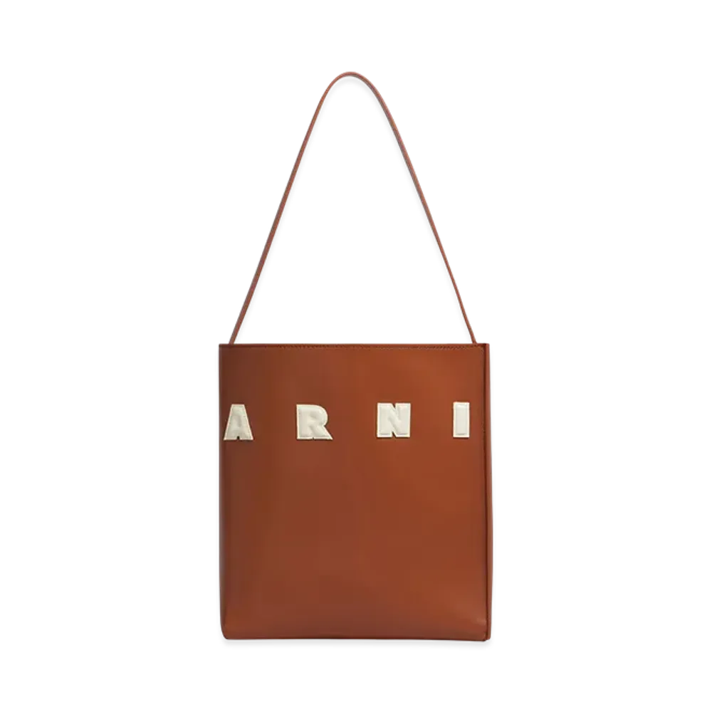 MARNI Museo Small Hobo Bag in Leather "Moka/Ivory"