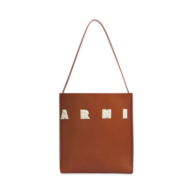 MARNI Museo Small Hobo Bag in Leather "Moka/Ivory"