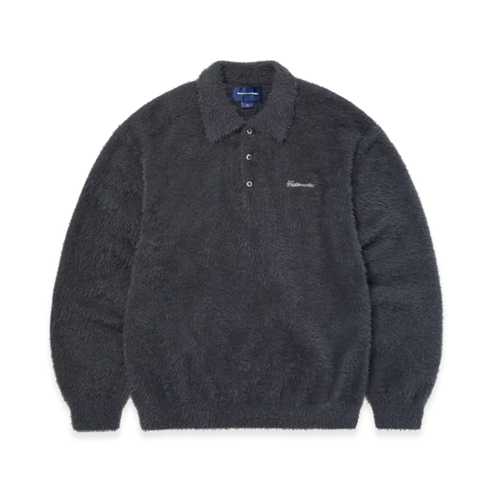 thisisneverthat Sct-Logo Shaggy Knit Polo "Charcoal"