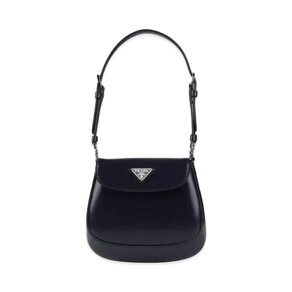 PRADA Cleo Brushed Leather Mini Bag with Flap "Blue"