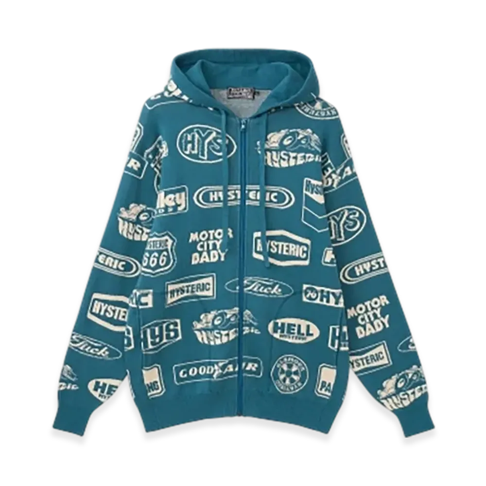HYSTERIC GLAMOUR Classic Hys Pattern Hoodie "Blue"