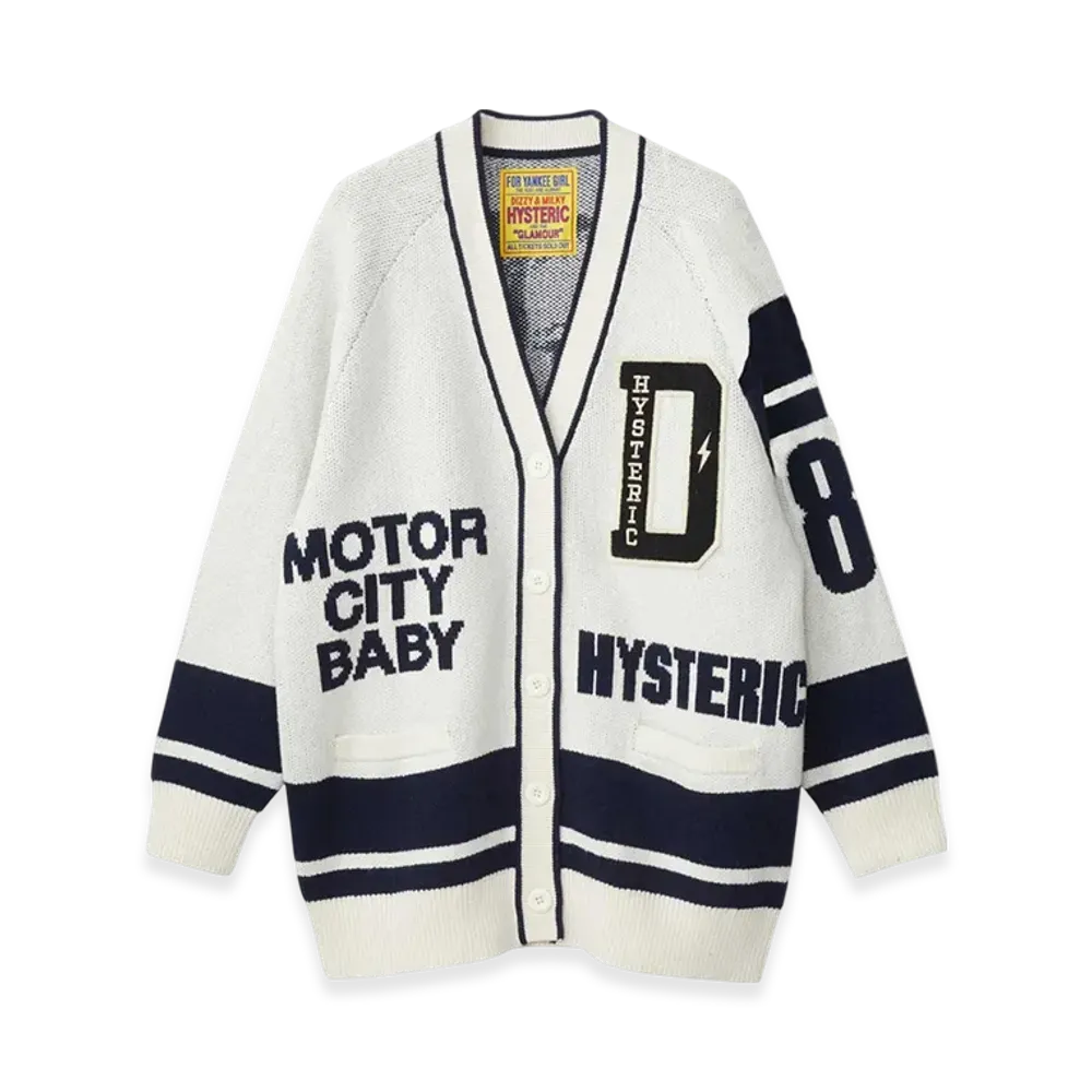 HYSTERIC GLAMOUR Motor City Baby Patch Jacquard Cardigan "White"