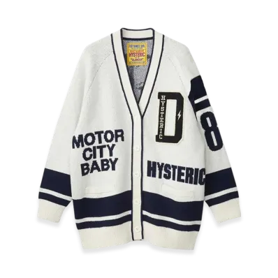 HYSTERIC GLAMOUR Motor City Baby Patch Jacquard Cardigan "White"