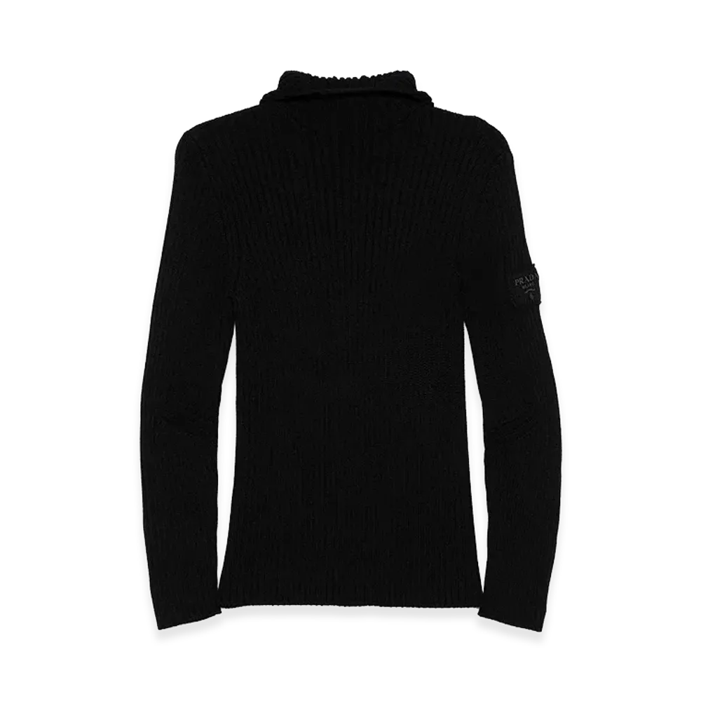 PRADA Ribbed-Knit Hoodie "Black"