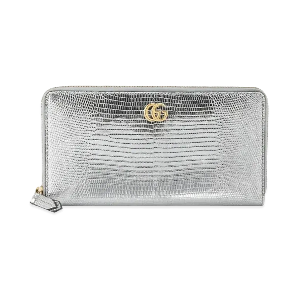 GUCCI GG Marmont Lizard Zip Around Wallet "Silver Lizard"