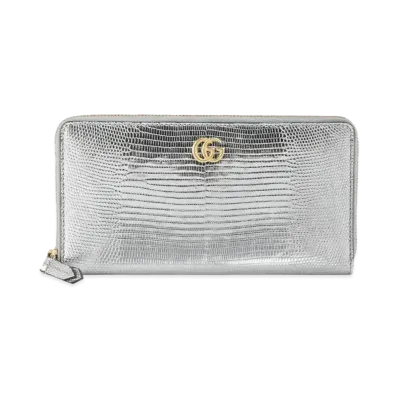GUCCI GG Marmont Lizard Zip Around Wallet "Silver Lizard"