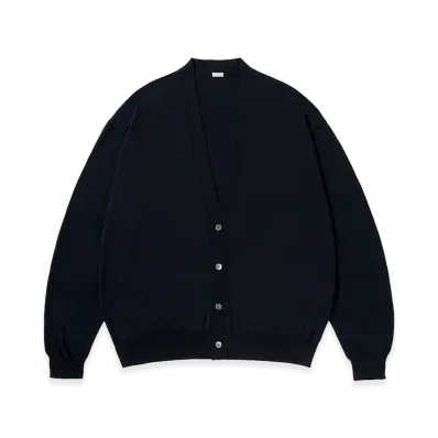 A.PRESSE Wool Cotton High Gauge Cardigan "Navy"