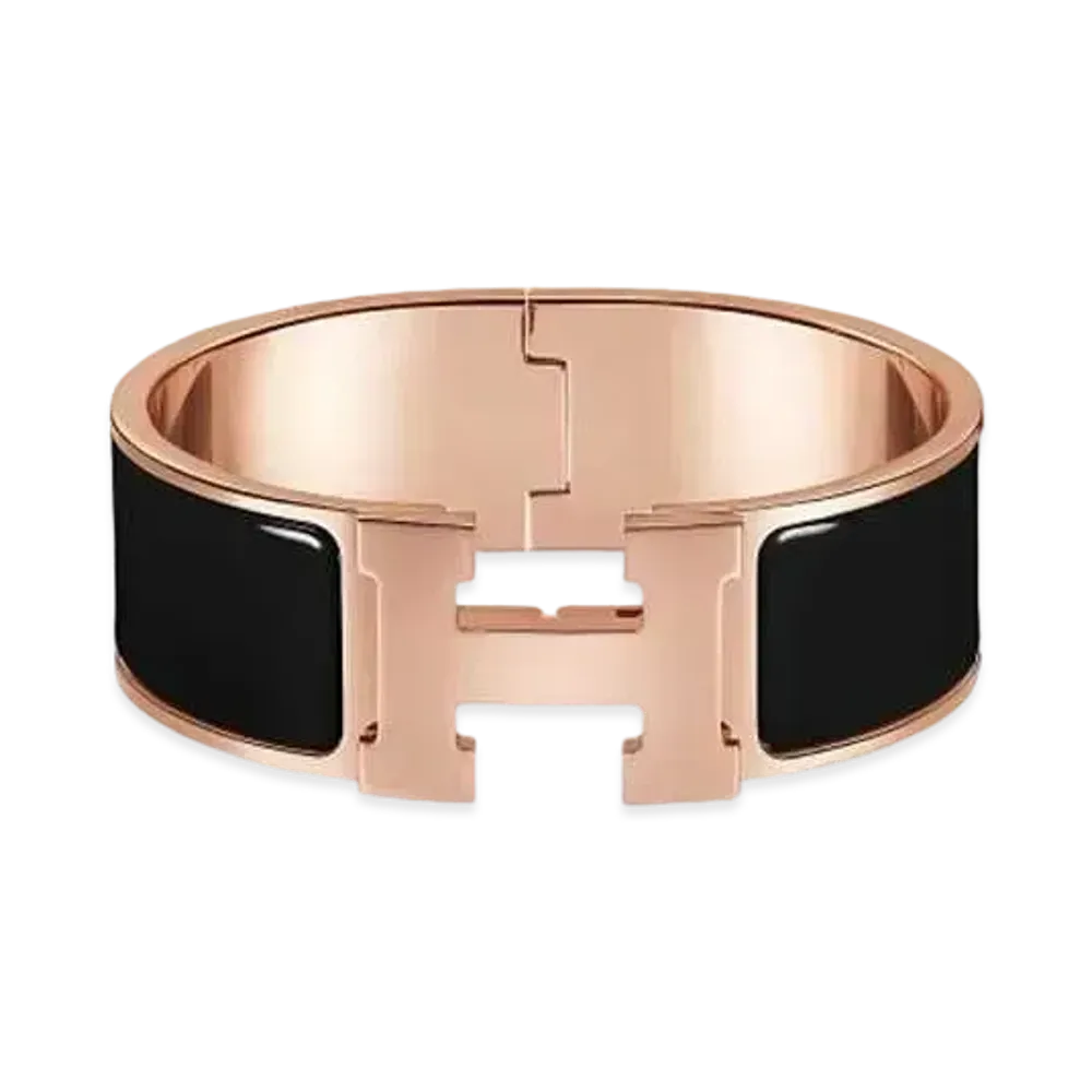 Hermes Clic Clac H Bracelet "Noir/Pink Gold"