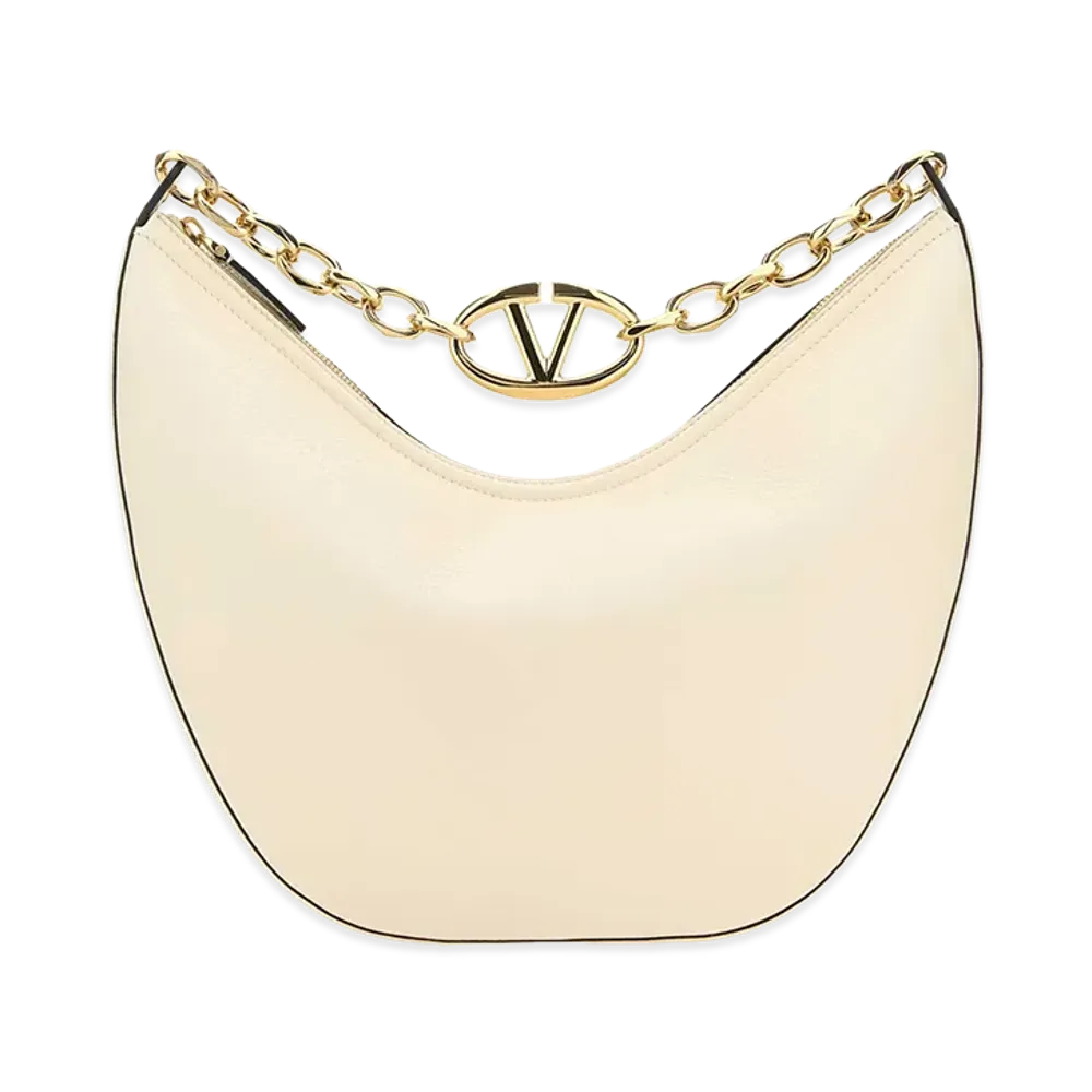 Valentino Women's Leather Medium Hobo Vlogo Moon Shoulder Bag "Ivory/White"