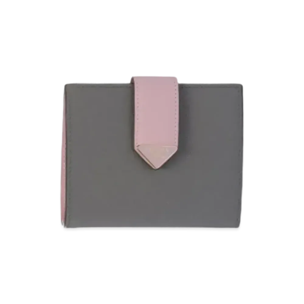 PRADA Small Saffiano And Smooth Leather Wallet "Gray/Pink"