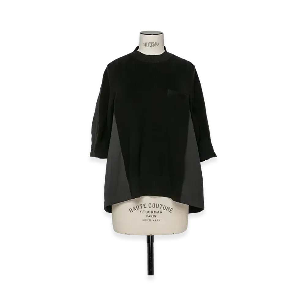 sacai Cotton Knit x Cotton Poplin Pullover "Black/Black"