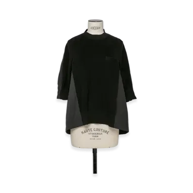 sacai Cotton Knit x Cotton Poplin Pullover "Black/Black"