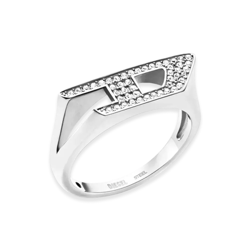 Diesel Dx1629040 Jewellery Stainless Steel Glitz Signet Ring "Silver"
