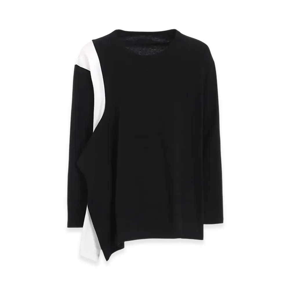 S'YTE Cotton Jersey Fabric Switch L/S Draped T-Shirt "White/Black"